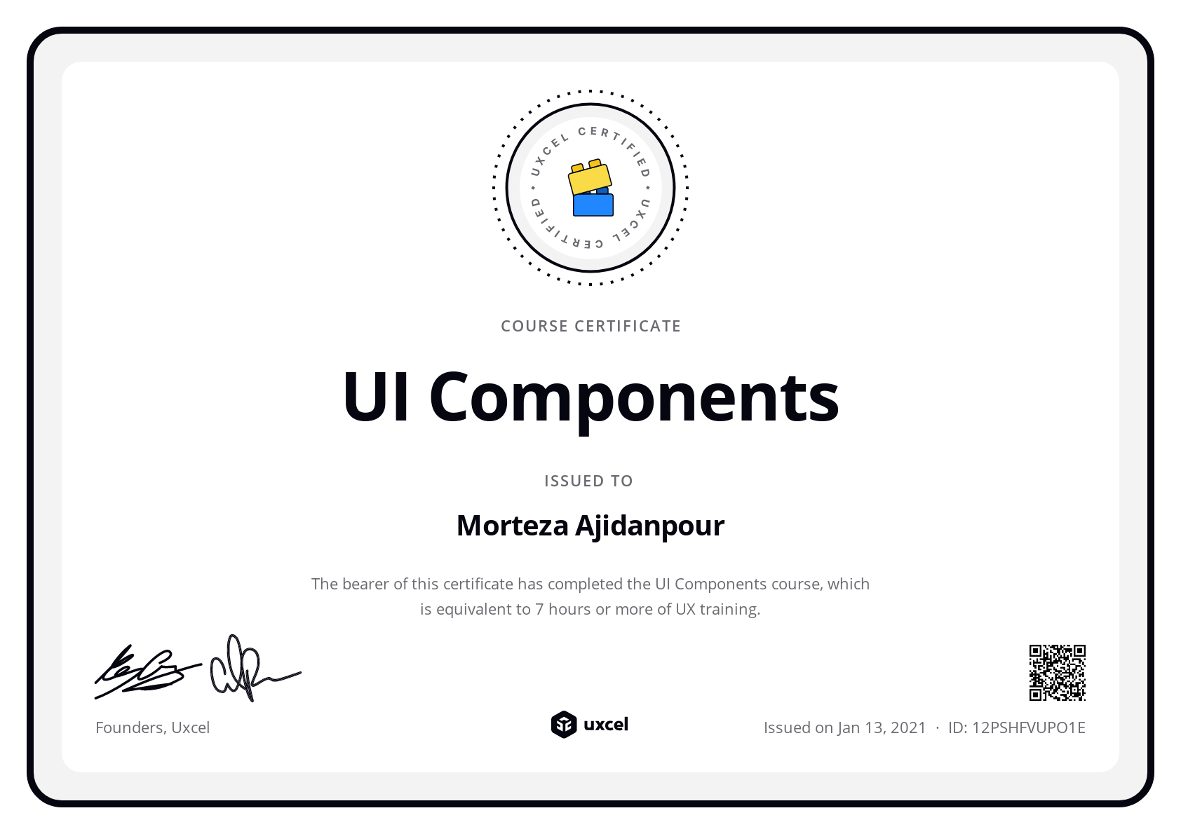 Morteza Ajidanpour's certificate